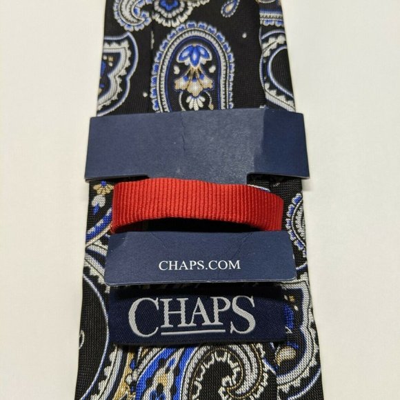 Chaps Black Paisley Silk Necktie, Black & Blue - Picture 4 of 6